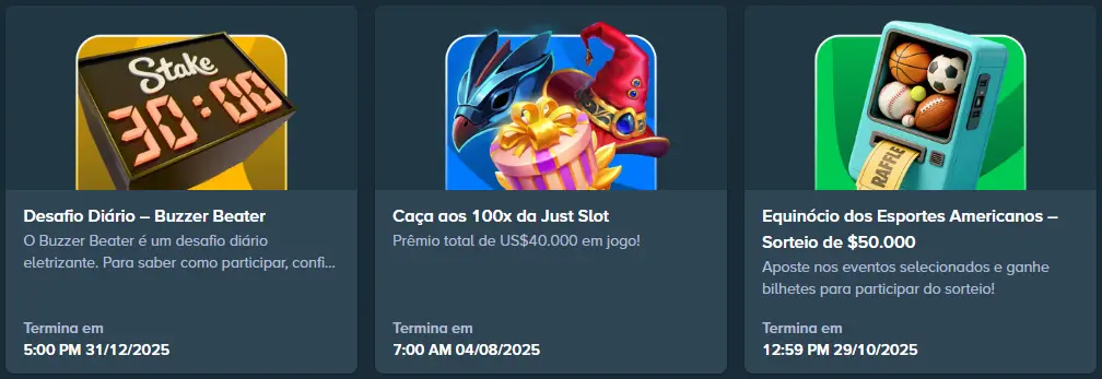 Secção de promoções e recompensas do casino