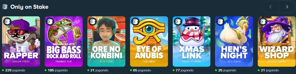 Vista geral da coleção de jogos do casino